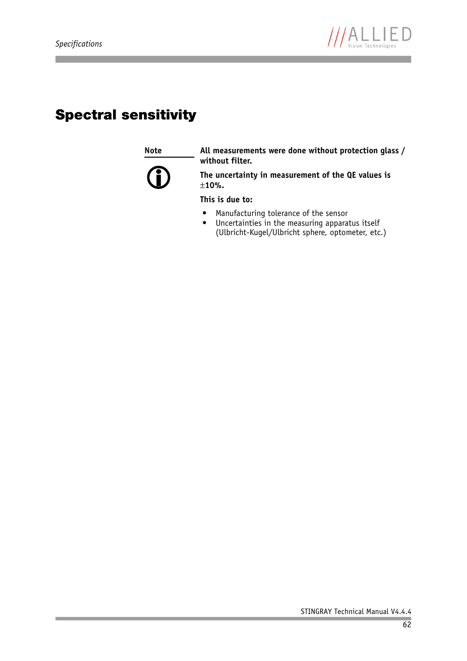 Spectral sensitivity, Chapter | ALLIED Vision Technologies Stingray F-504 User Manual | Page 64 / 355