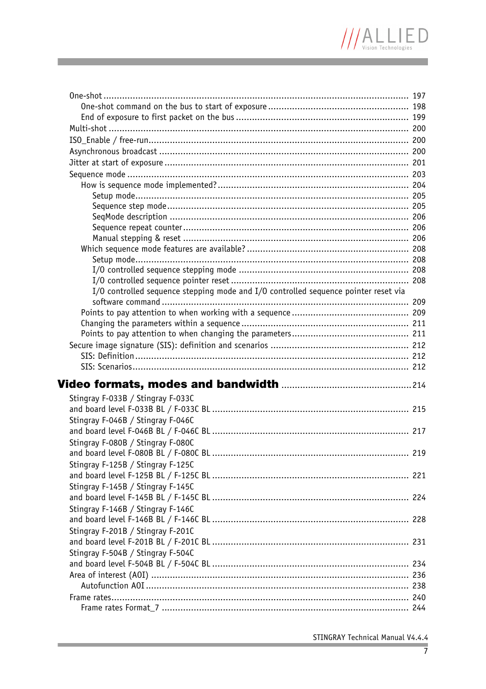 Video formats, modes and bandwidth | ALLIED Vision Technologies Stingray F-504 User Manual | Page 7 / 355