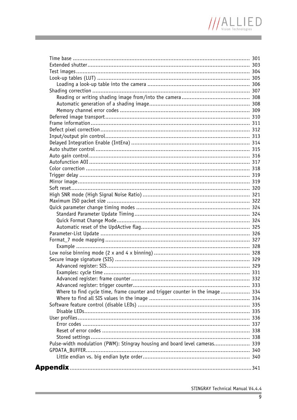 Appendix | ALLIED Vision Technologies Stingray F-504 User Manual | Page 9 / 355