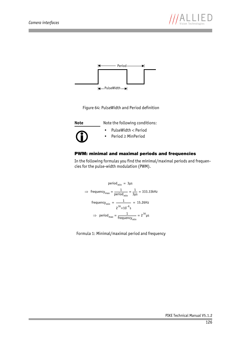 Pwm: minimal and maximal periods and frequencies | ALLIED Vision Technologies Pike F-1600 User Manual | Page 126 / 391