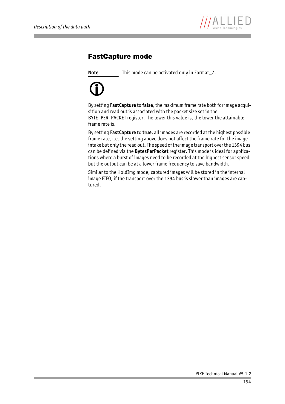 Fastcapture mode | ALLIED Vision Technologies Pike F-1600 User Manual | Page 194 / 391
