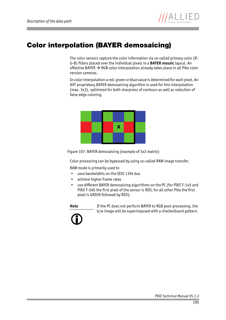 Color interpolation (bayer demosaicing), D) in chapter, Color interpolation (bayer demo | Saicing) | ALLIED Vision Technologies Pike F-1600 User Manual | Page 195 / 391