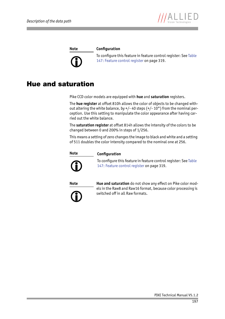 Hue and saturation | ALLIED Vision Technologies Pike F-1600 User Manual | Page 197 / 391