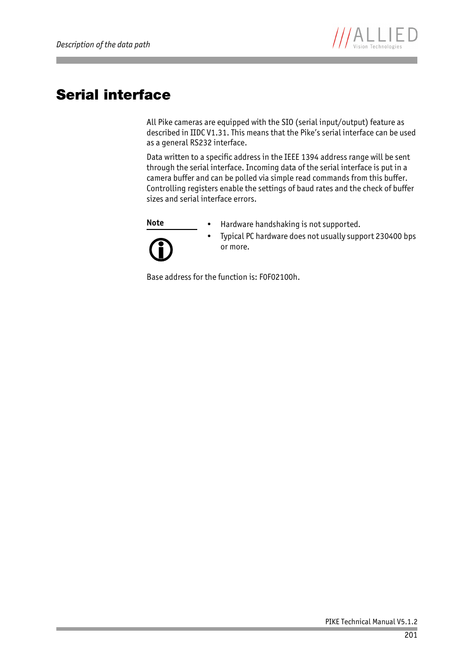 Serial interface | ALLIED Vision Technologies Pike F-1600 User Manual | Page 201 / 391