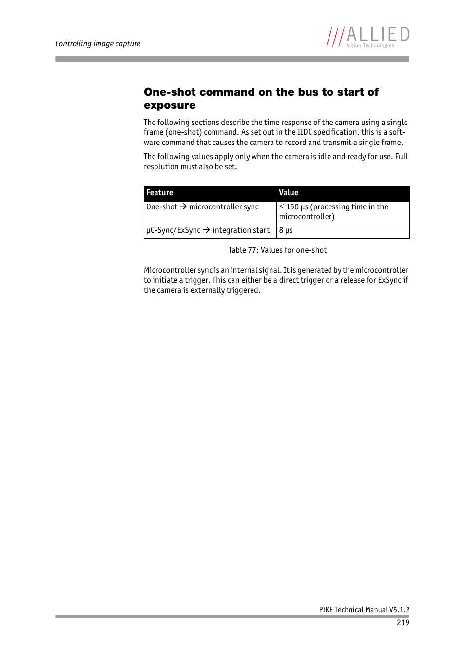 One-shot command on the bus to start of exposure | ALLIED Vision Technologies Pike F-1600 User Manual | Page 219 / 391