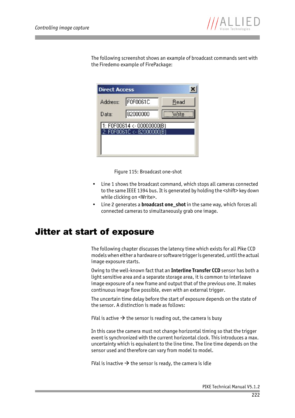 Jitter at start of exposure, Described in chapter | ALLIED Vision Technologies Pike F-1600 User Manual | Page 222 / 391