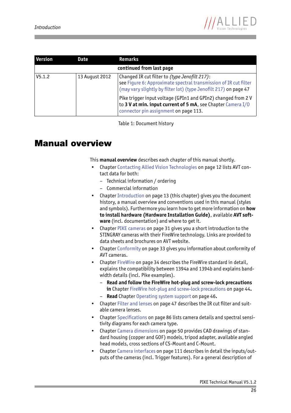 Manual overview, Ded chapter | ALLIED Vision Technologies Pike F-1600 User Manual | Page 26 / 391
