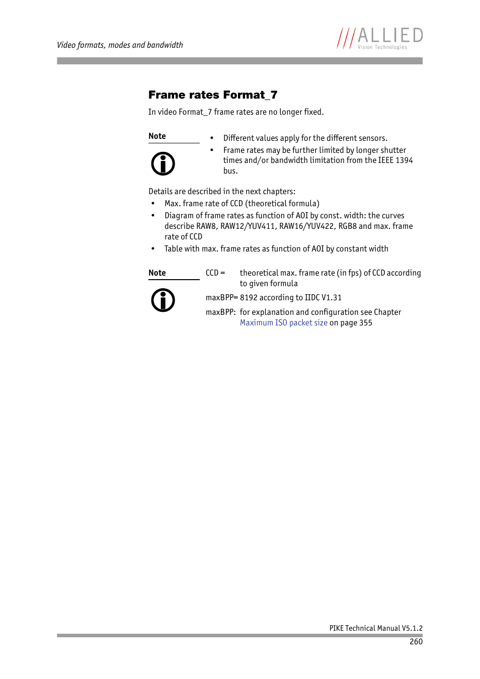 Frame rates format_7, Ms in chapter, Frame rates | Format_7, Chapter | ALLIED Vision Technologies Pike F-1600 User Manual | Page 260 / 391