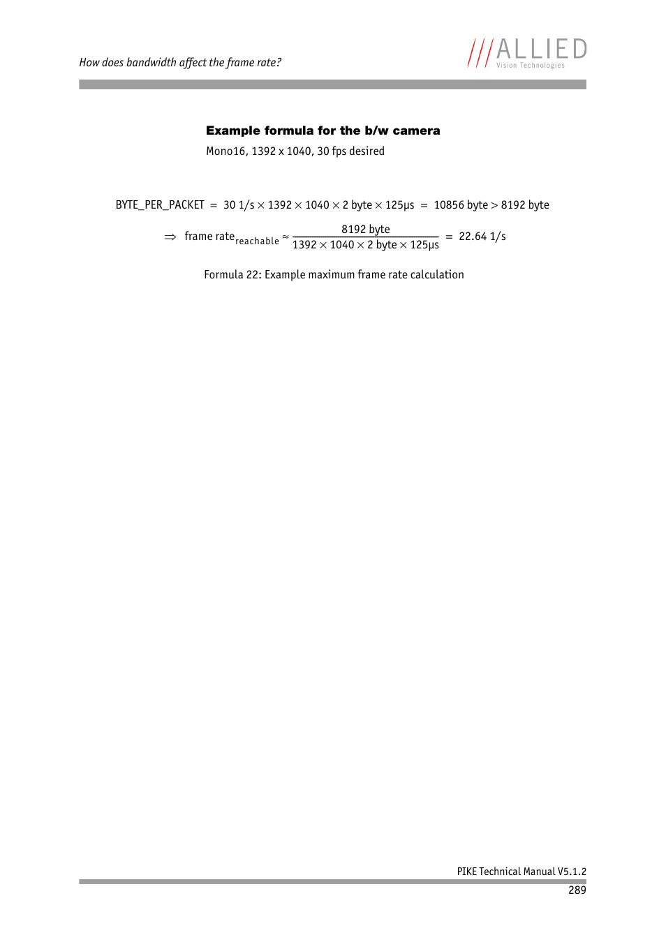 Example formula for the b/w camera | ALLIED Vision Technologies Pike F-1600 User Manual | Page 289 / 391