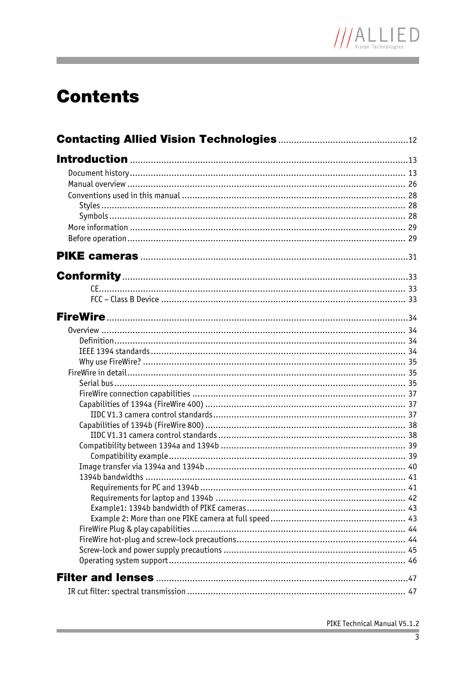 ALLIED Vision Technologies Pike F-1600 User Manual | Page 3 / 391