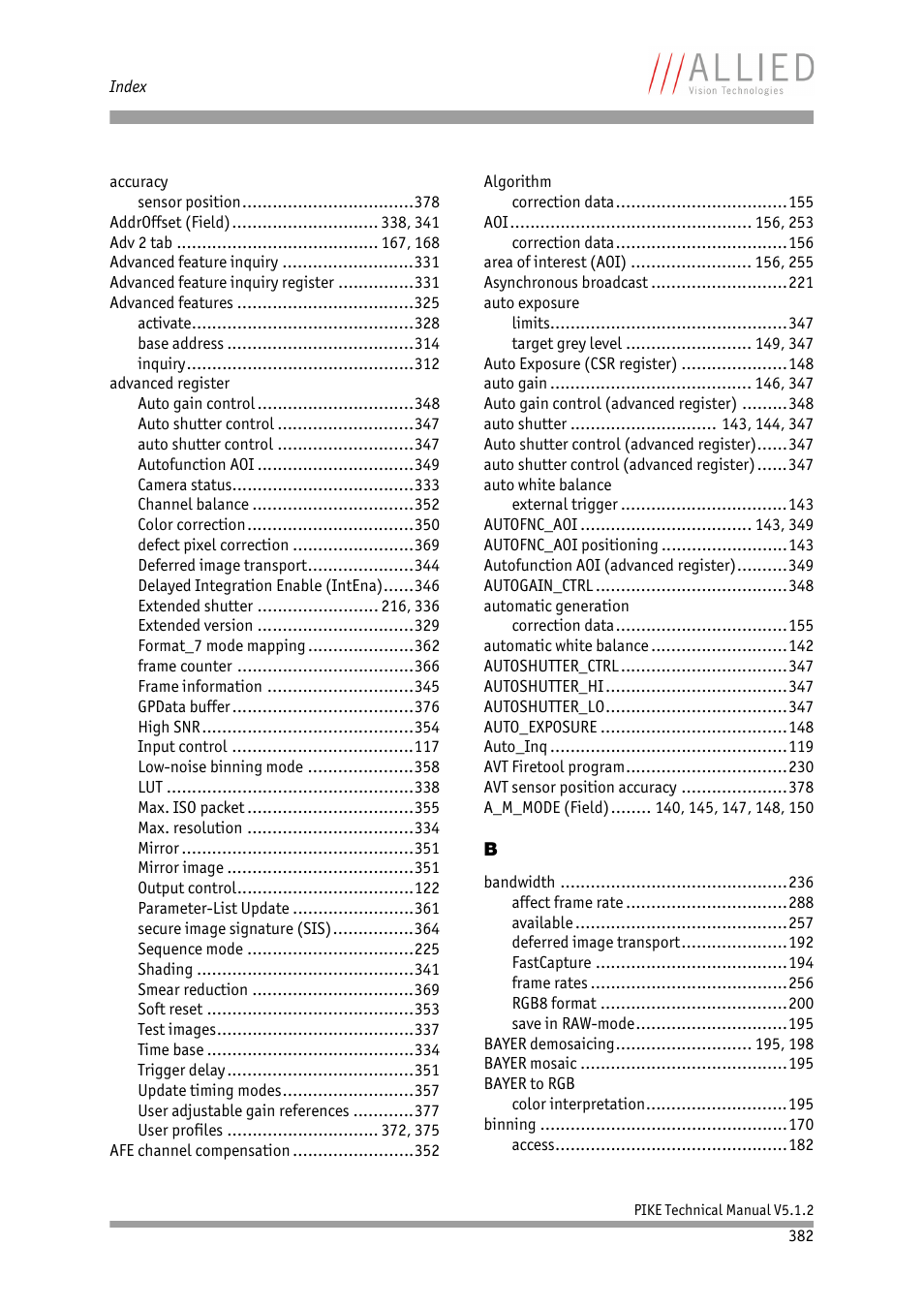 ALLIED Vision Technologies Pike F-1600 User Manual | Page 382 / 391