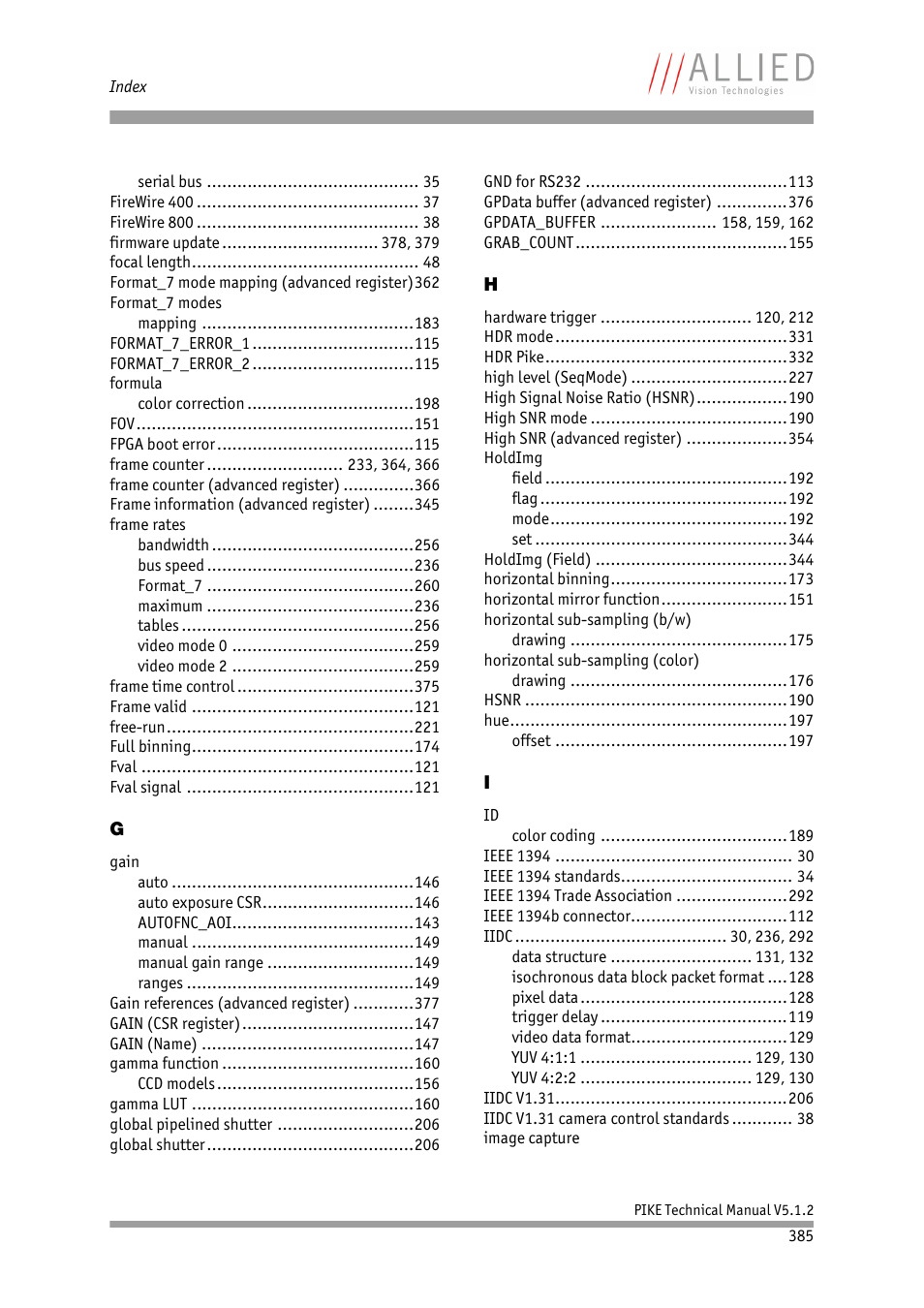 ALLIED Vision Technologies Pike F-1600 User Manual | Page 385 / 391