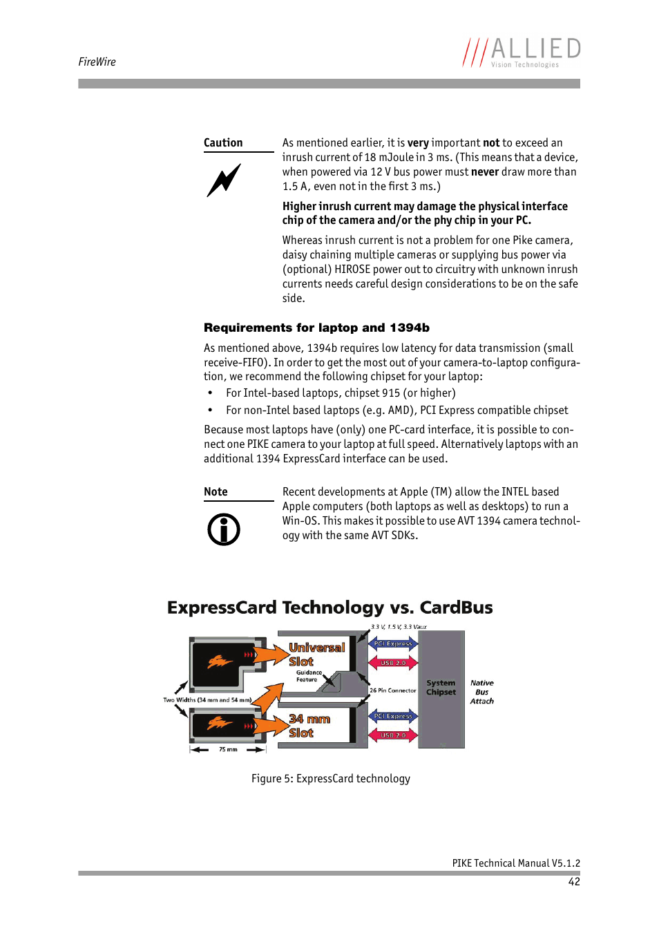 Requirements for laptop and 1394b | ALLIED Vision Technologies Pike F-1600 User Manual | Page 42 / 391