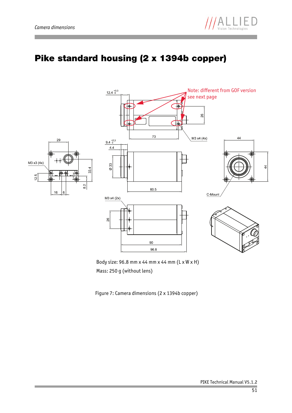 Pike standard housing (2 x 1394b copper) | ALLIED Vision Technologies Pike F-1600 User Manual | Page 51 / 391