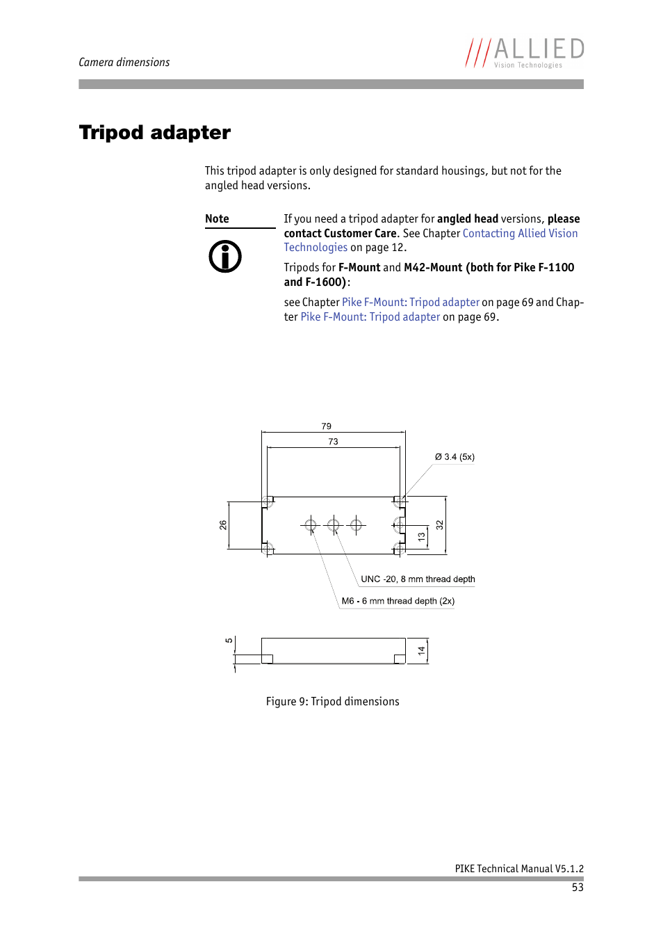 Tripod adapter | ALLIED Vision Technologies Pike F-1600 User Manual | Page 53 / 391