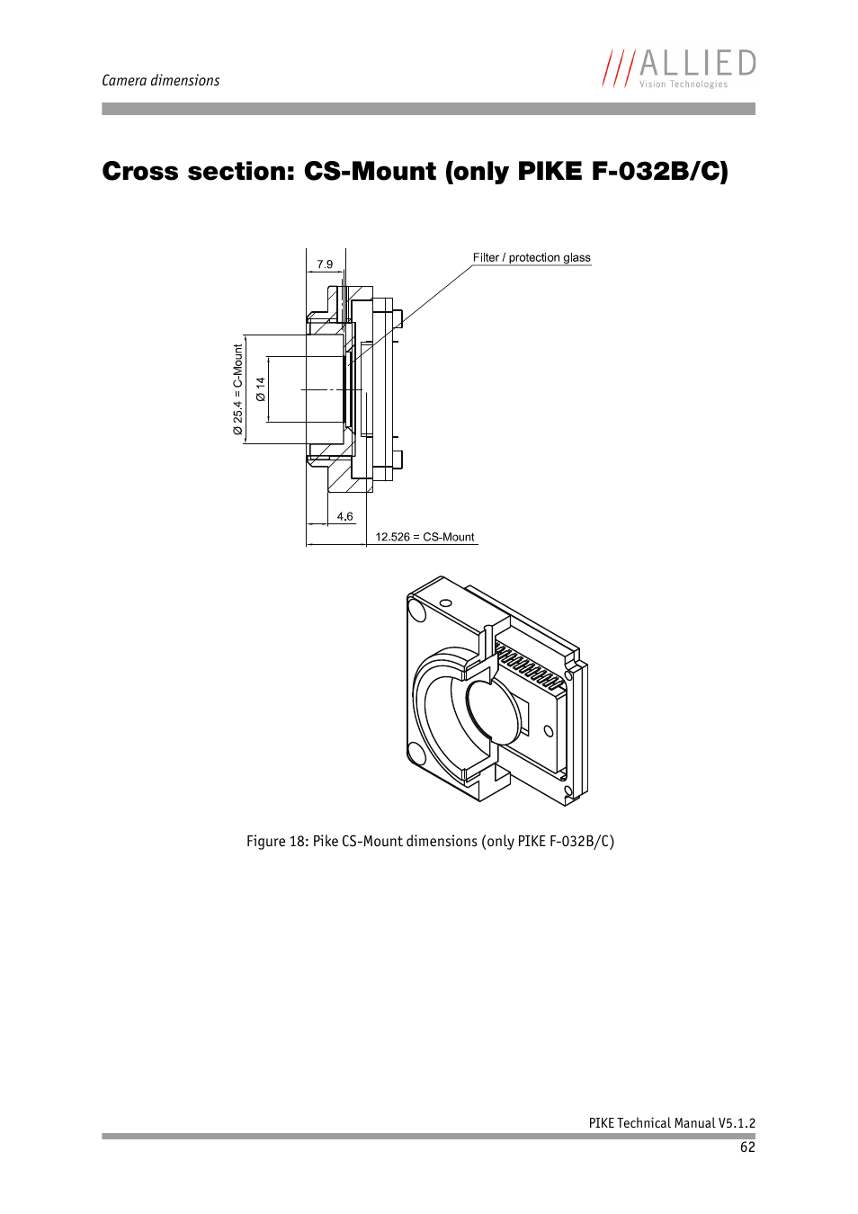 Cross section: cs-mount (only pike f-032b/c), Ded chapter, Chapter | ALLIED Vision Technologies Pike F-1600 User Manual | Page 62 / 391