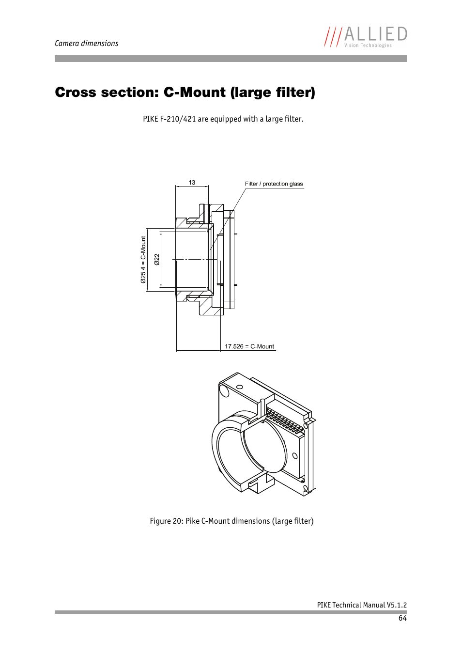 Cross section: c-mount (large filter), Chapter | ALLIED Vision Technologies Pike F-1600 User Manual | Page 64 / 391