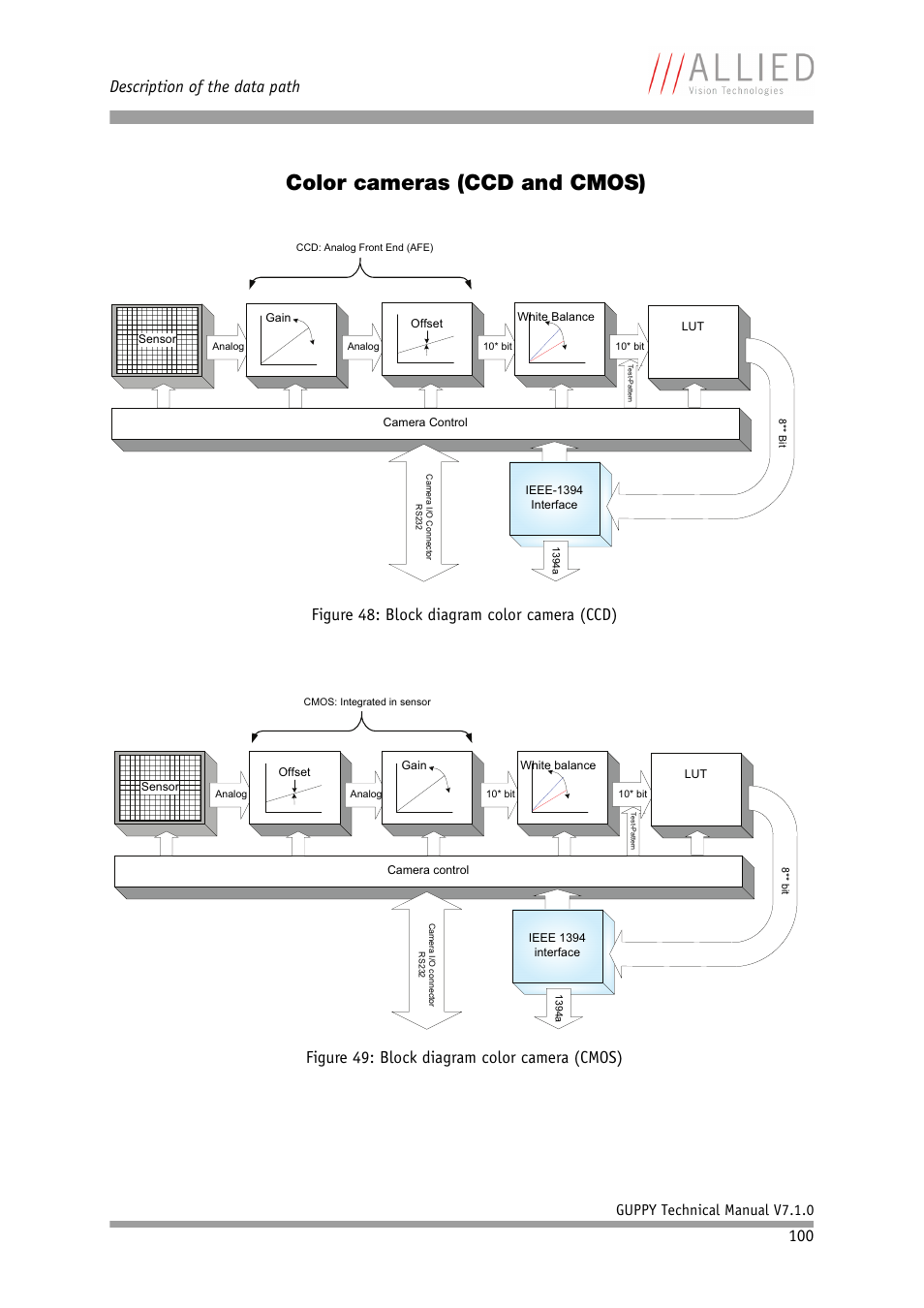 Color cameras (ccd and cmos), Description of the data path, Guppy technical manual v7.1.0 | ALLIED Vision Technologies Guppy F-503 User Manual | Page 100 / 293