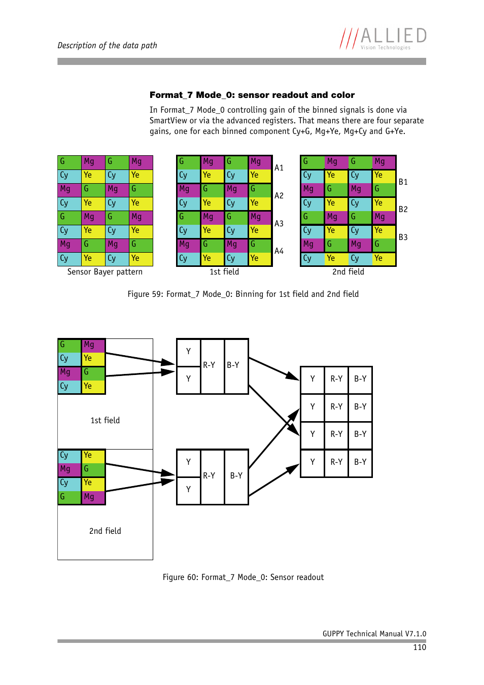 Format_7 mode_0: sensor readout and color, Chapter, 110 an | Figure 60: format_7 mode_0: sensor, Readout, Format_7 mode_0: sensor readout, And color | ALLIED Vision Technologies Guppy F-503 User Manual | Page 110 / 293