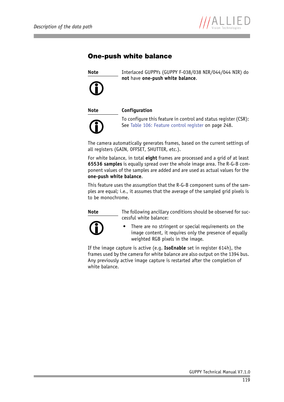 One-push white balance | ALLIED Vision Technologies Guppy F-503 User Manual | Page 119 / 293