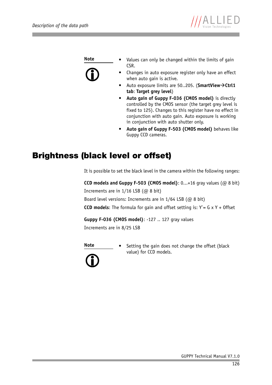 Brightness (black level or offset), Chapter | ALLIED Vision Technologies Guppy F-503 User Manual | Page 126 / 293