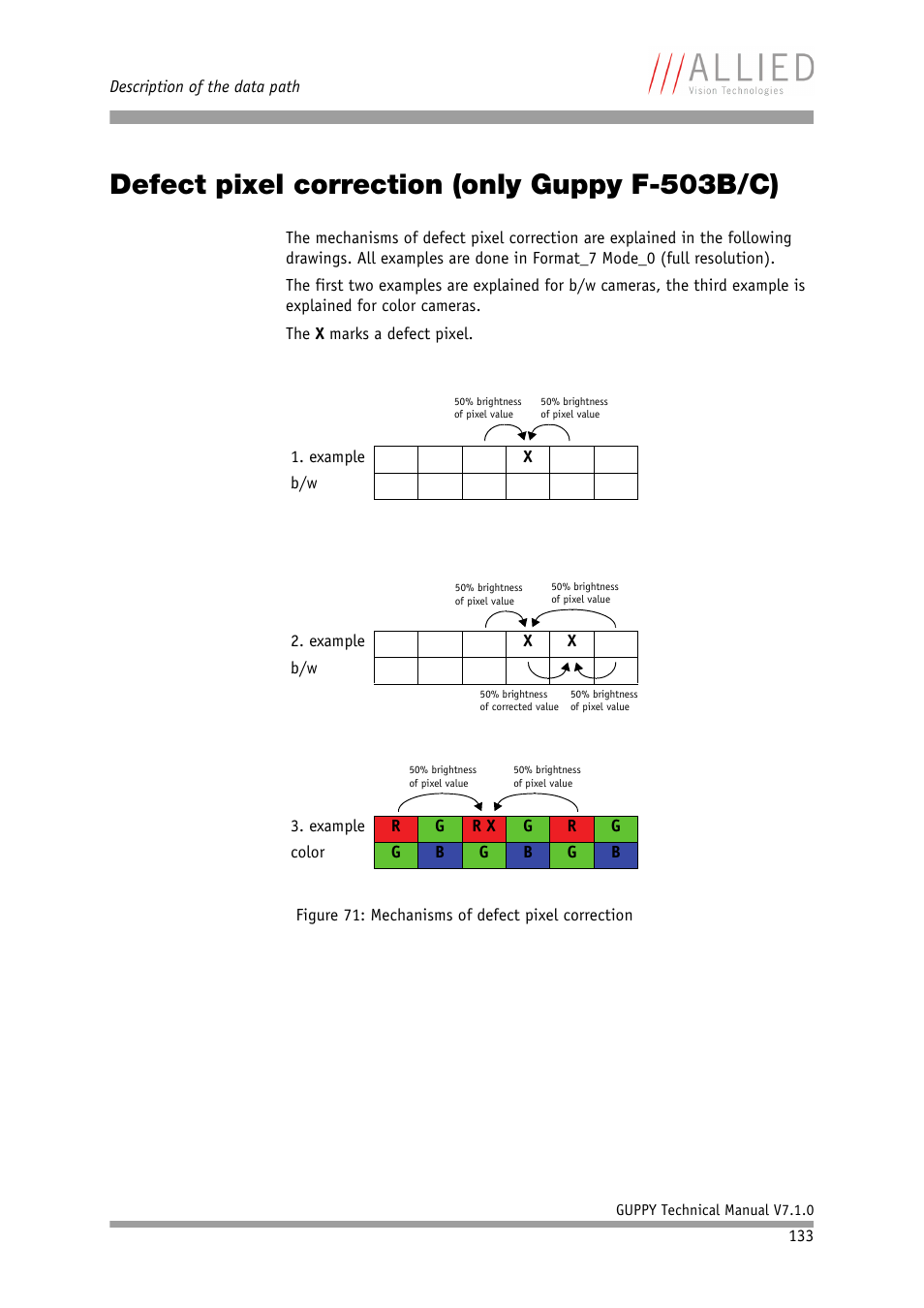Defect pixel correction (only guppy f-503b/c), On in chapter, Defect pixel correction | Only guppy f-503b/c) | ALLIED Vision Technologies Guppy F-503 User Manual | Page 133 / 293