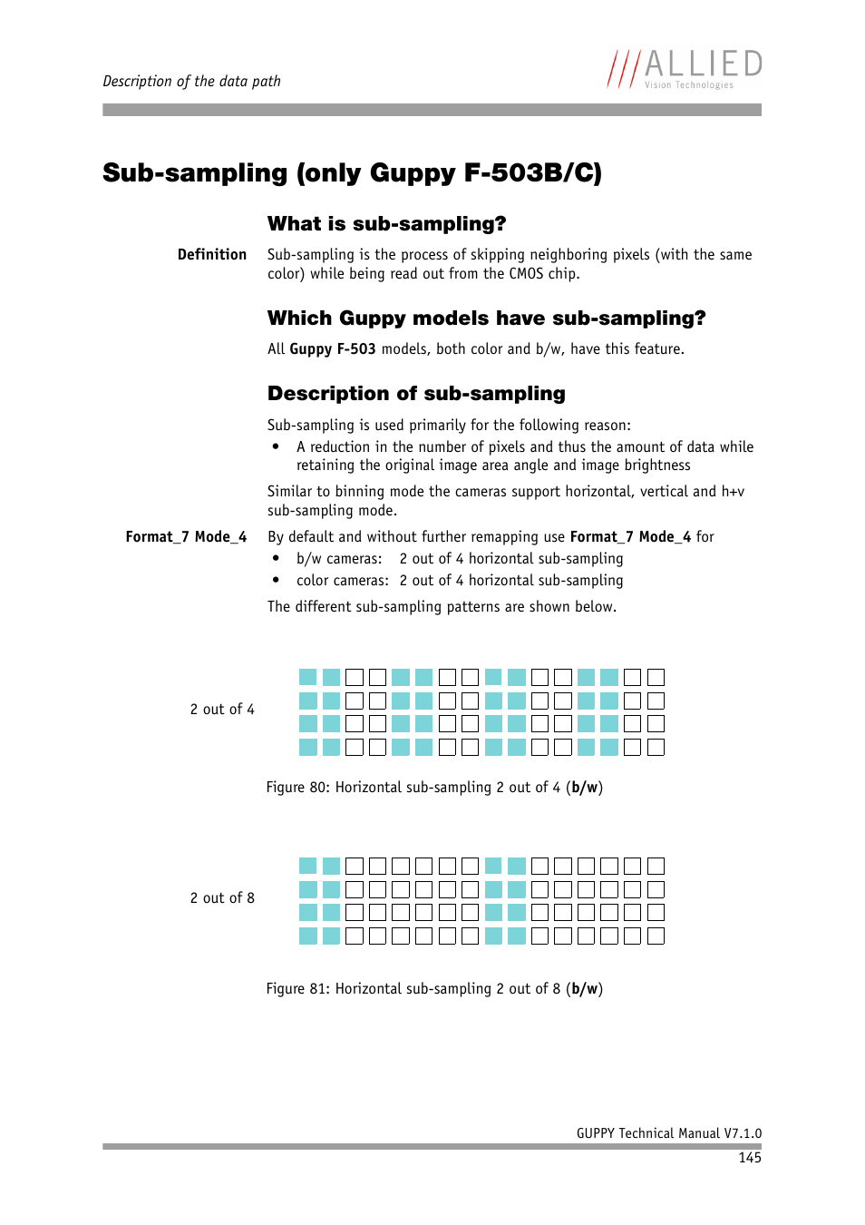 Sub-sampling (only guppy f-503b/c), What is sub-sampling, Which guppy models have sub-sampling | Description of sub-sampling | ALLIED Vision Technologies Guppy F-503 User Manual | Page 145 / 293