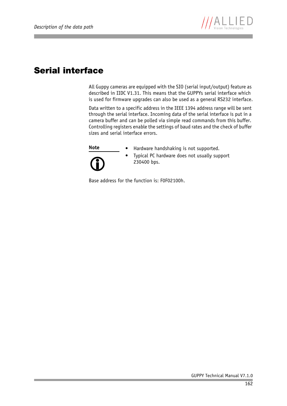 Serial interface | ALLIED Vision Technologies Guppy F-503 User Manual | Page 162 / 293