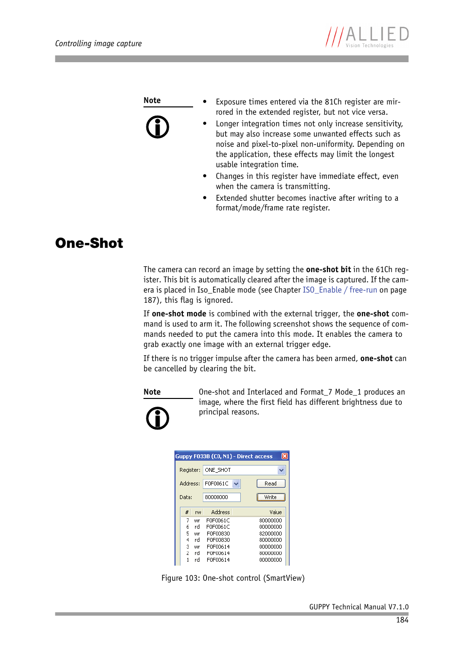 One-shot | ALLIED Vision Technologies Guppy F-503 User Manual | Page 184 / 293