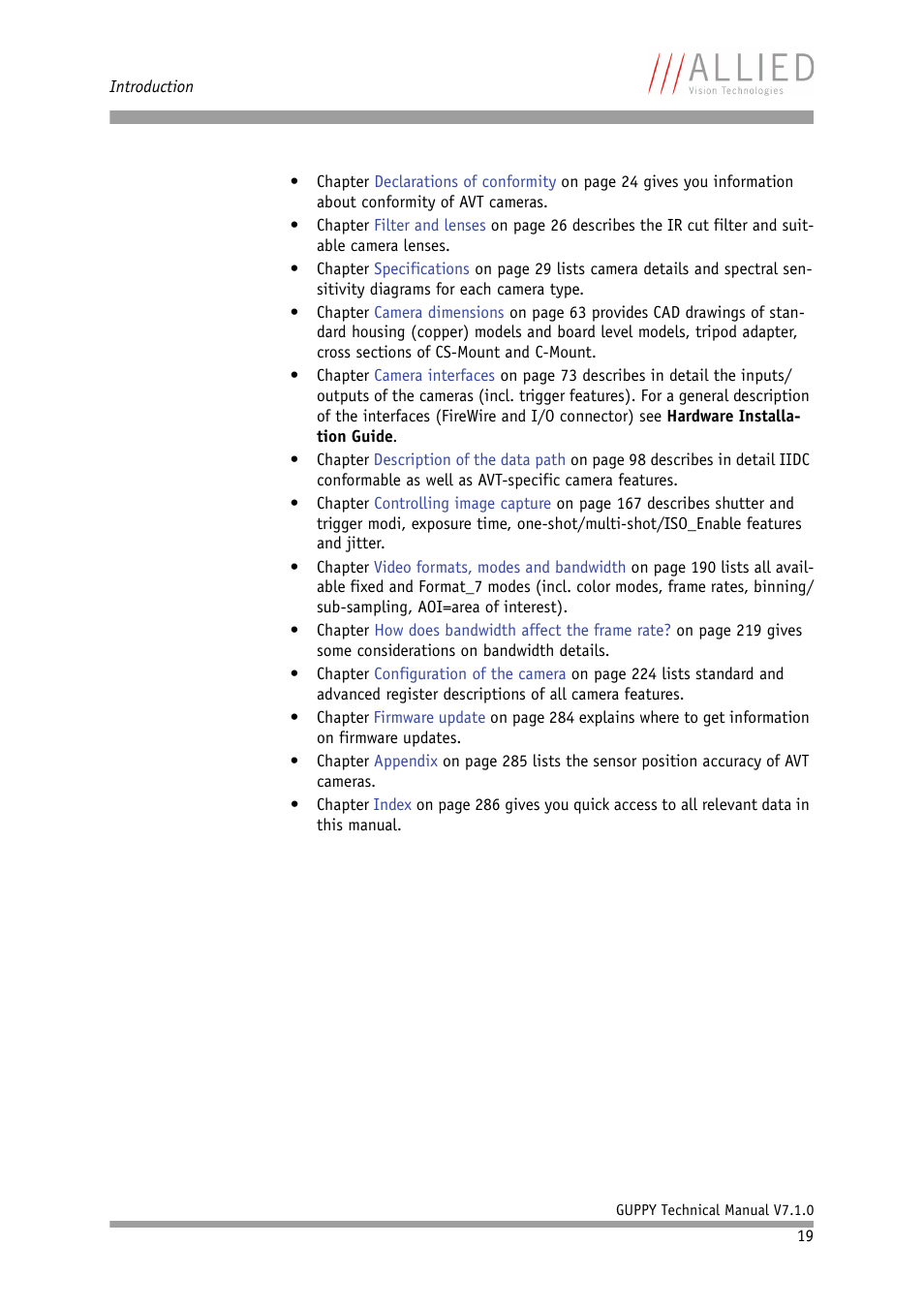 ALLIED Vision Technologies Guppy F-503 User Manual | Page 19 / 293