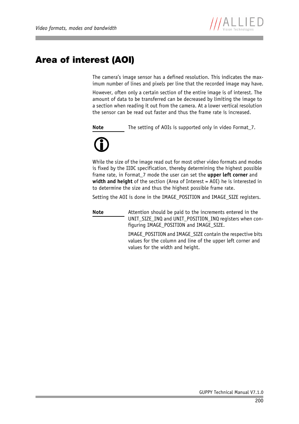 Area of interest (aoi) | ALLIED Vision Technologies Guppy F-503 User Manual | Page 200 / 293