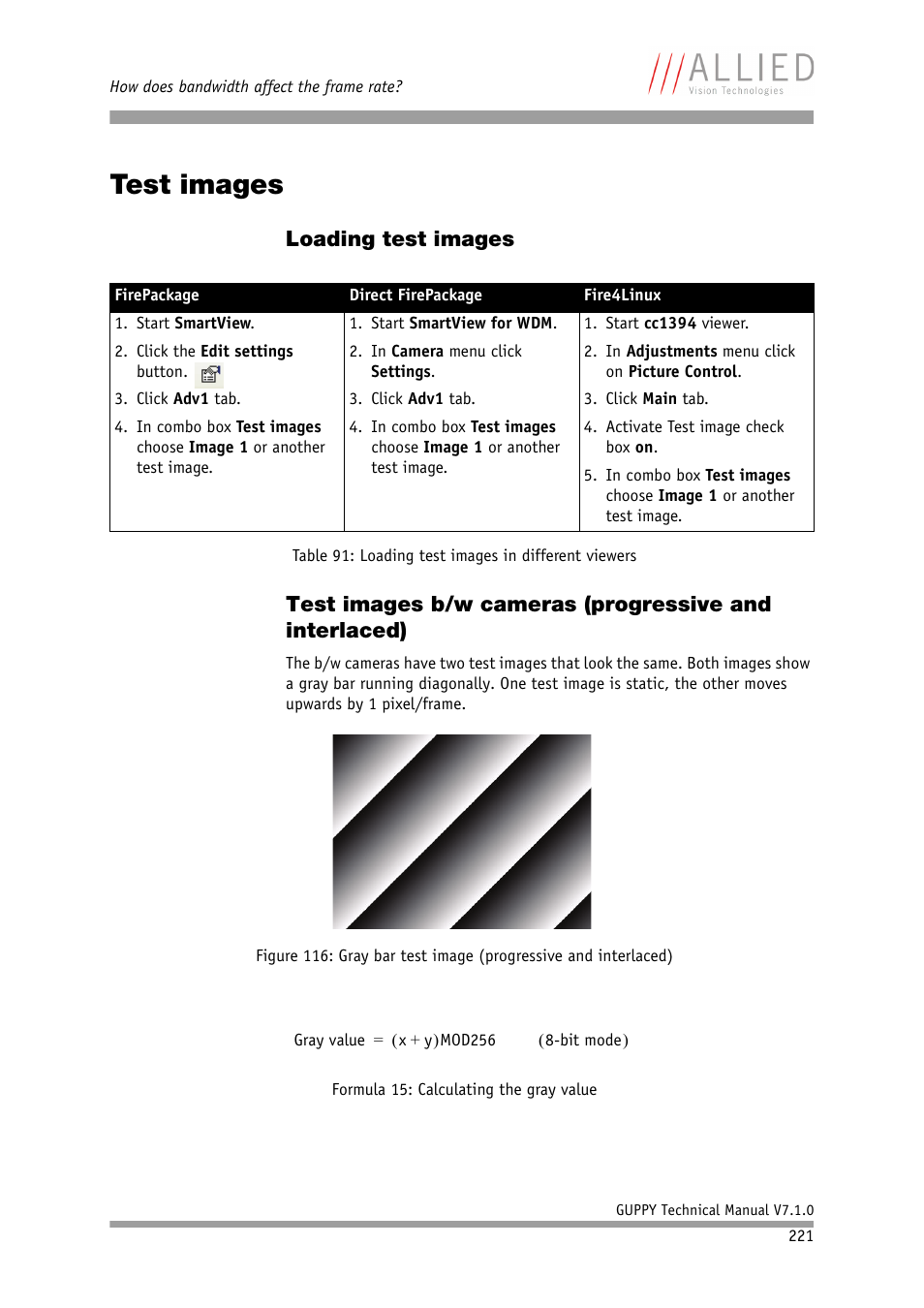 Test images, Loading test images | ALLIED Vision Technologies Guppy F-503 User Manual | Page 221 / 293