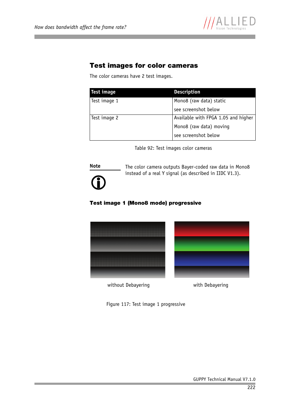 Test images for color cameras, Test image 1 (mono8 mode) progressive | ALLIED Vision Technologies Guppy F-503 User Manual | Page 222 / 293