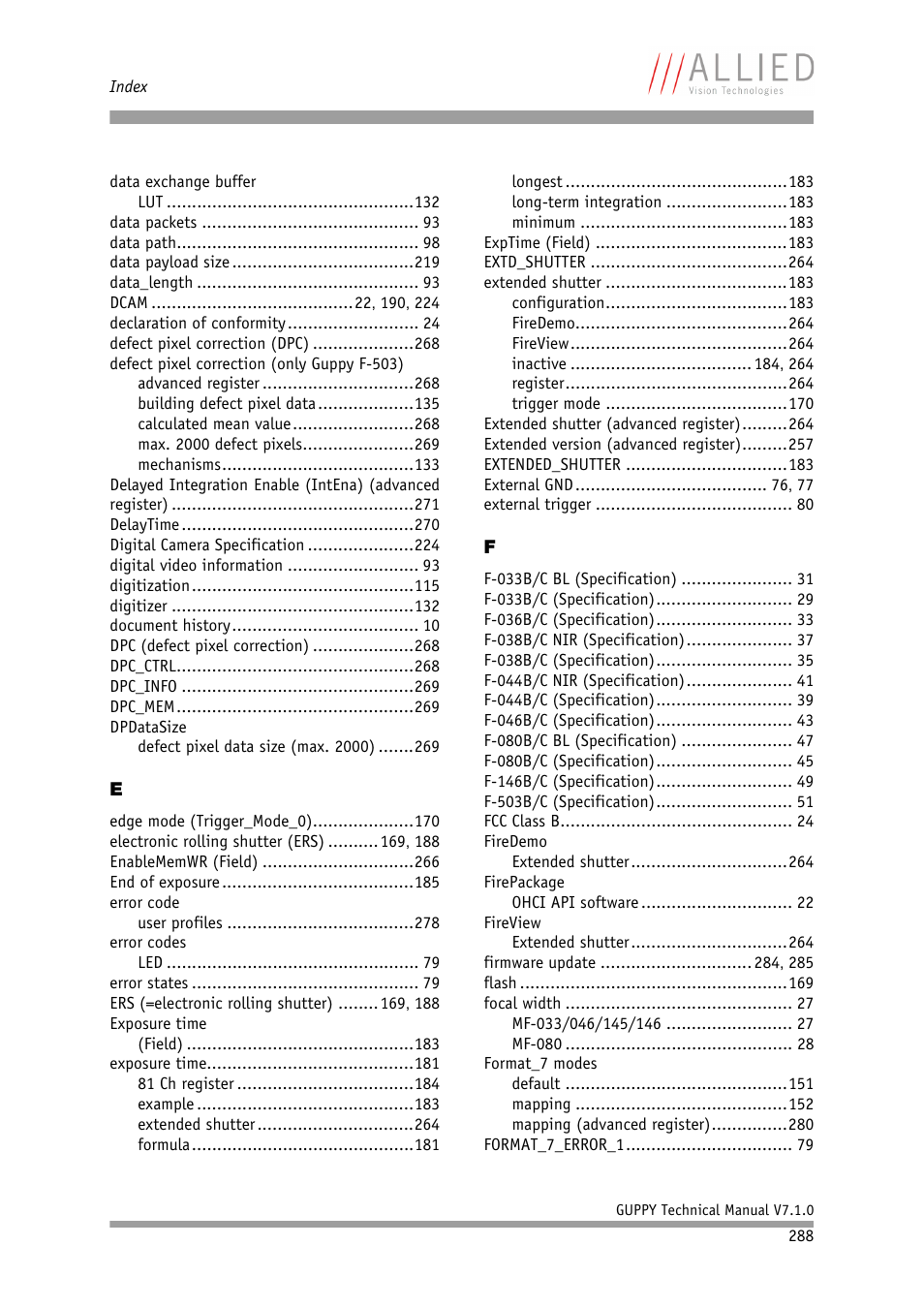 ALLIED Vision Technologies Guppy F-503 User Manual | Page 288 / 293