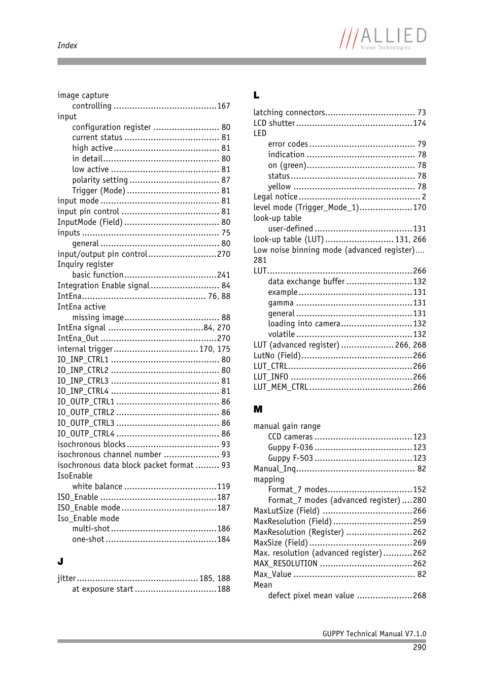 ALLIED Vision Technologies Guppy F-503 User Manual | Page 290 / 293