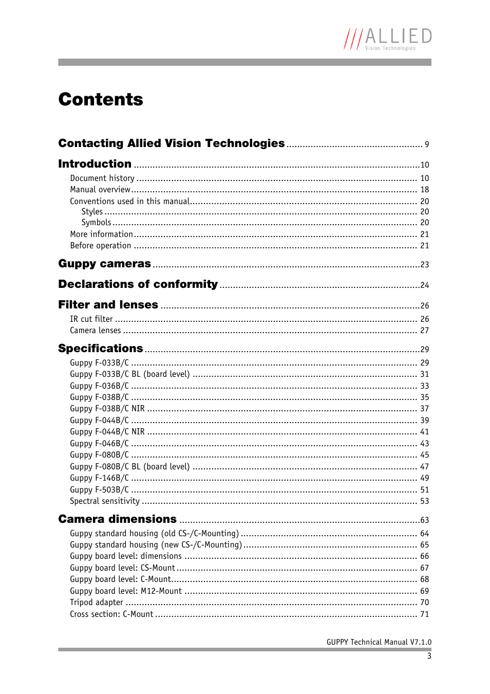 ALLIED Vision Technologies Guppy F-503 User Manual | Page 3 / 293