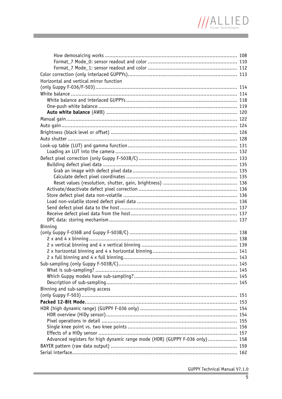 ALLIED Vision Technologies Guppy F-503 User Manual | Page 5 / 293