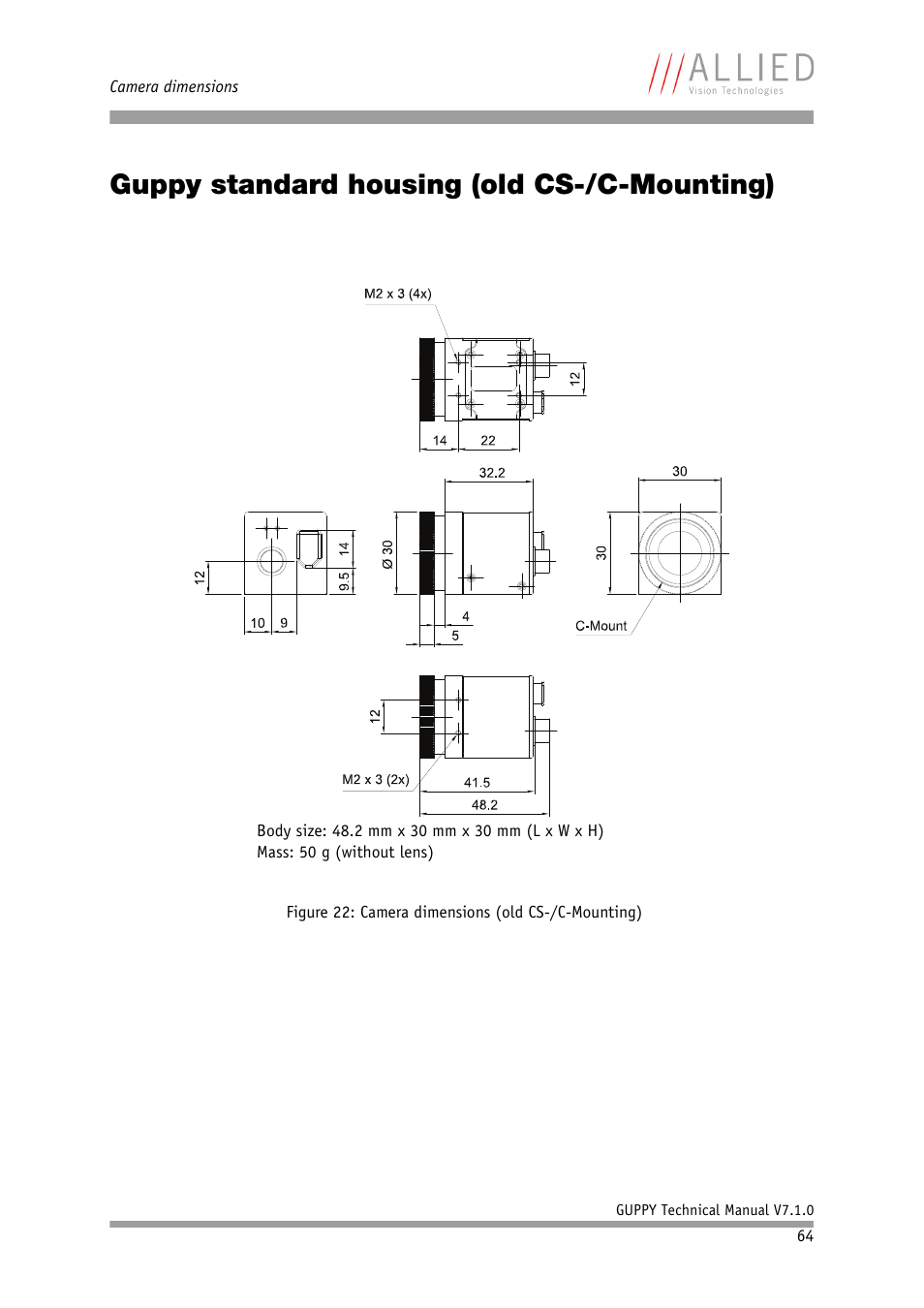 Guppy standard housing (old cs-/c-mounting) | ALLIED Vision Technologies Guppy F-503 User Manual | Page 64 / 293