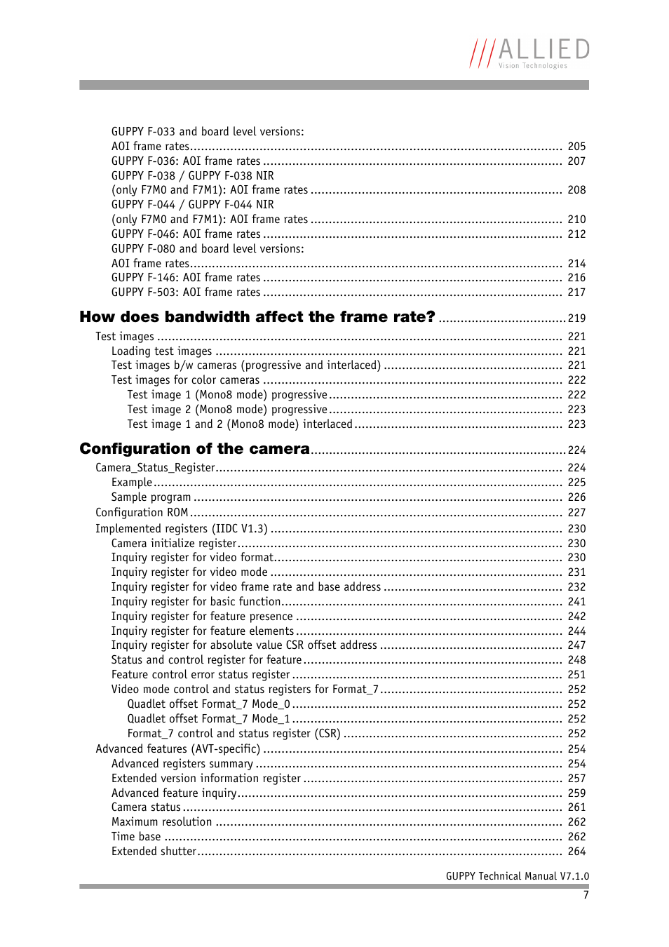 How does bandwidth affect the frame rate, Configuration of the camera | ALLIED Vision Technologies Guppy F-503 User Manual | Page 7 / 293