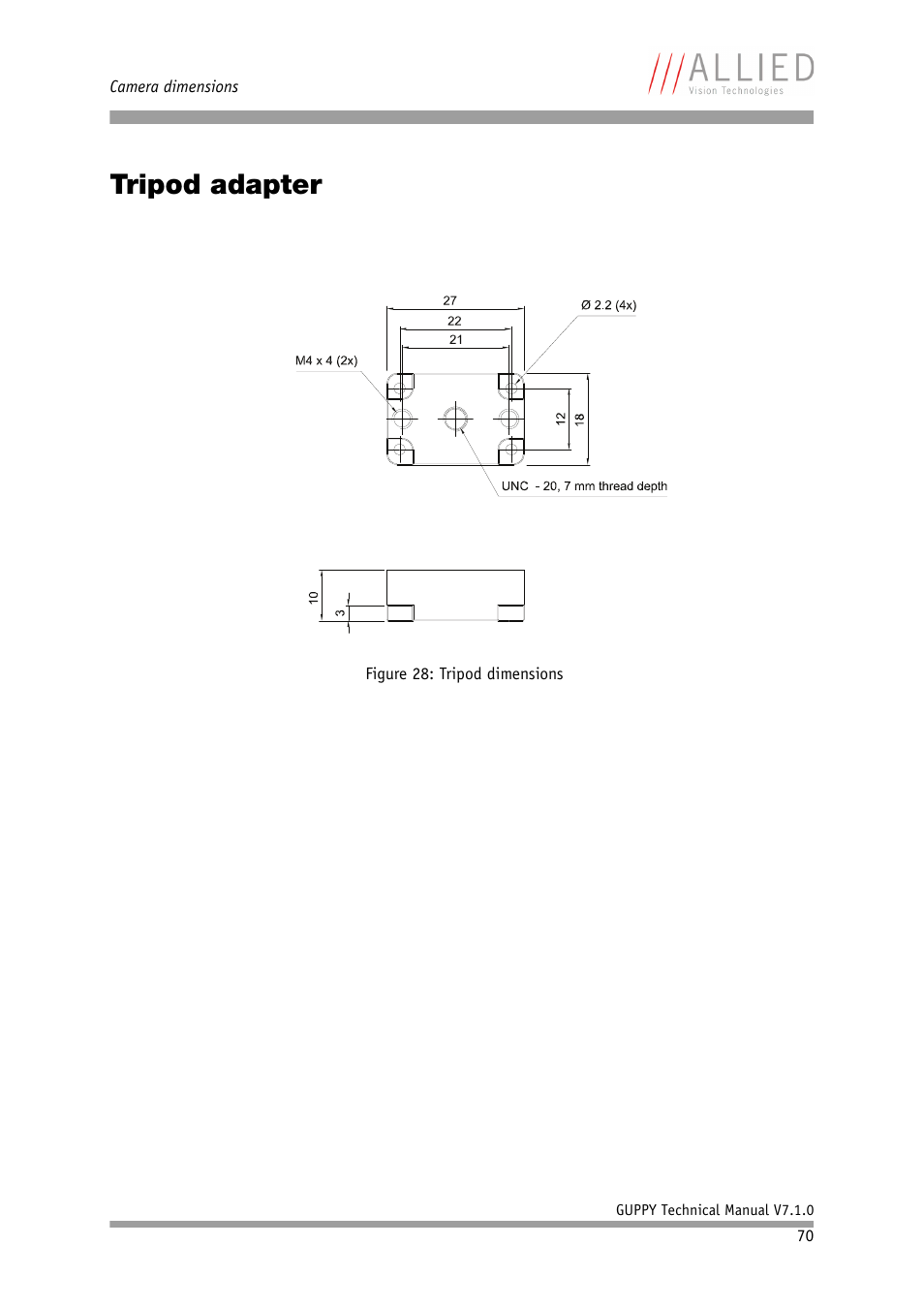 Tripod adapter | ALLIED Vision Technologies Guppy F-503 User Manual | Page 70 / 293
