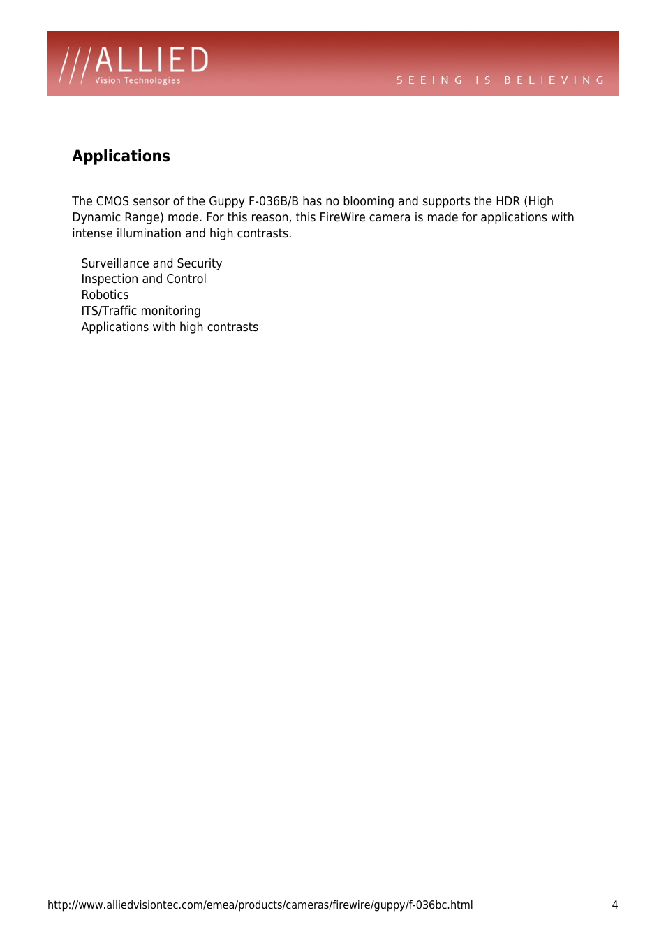 Applications | ALLIED Vision Technologies Guppy F-036 User Manual | Page 4 / 4