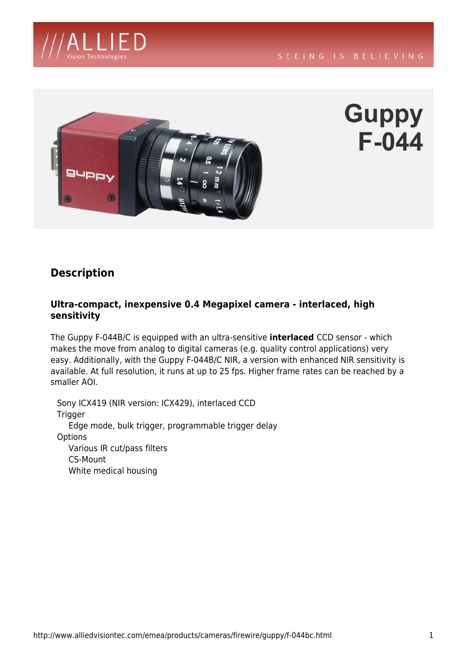 ALLIED Vision Technologies Guppy F-044 User Manual | 4 pages