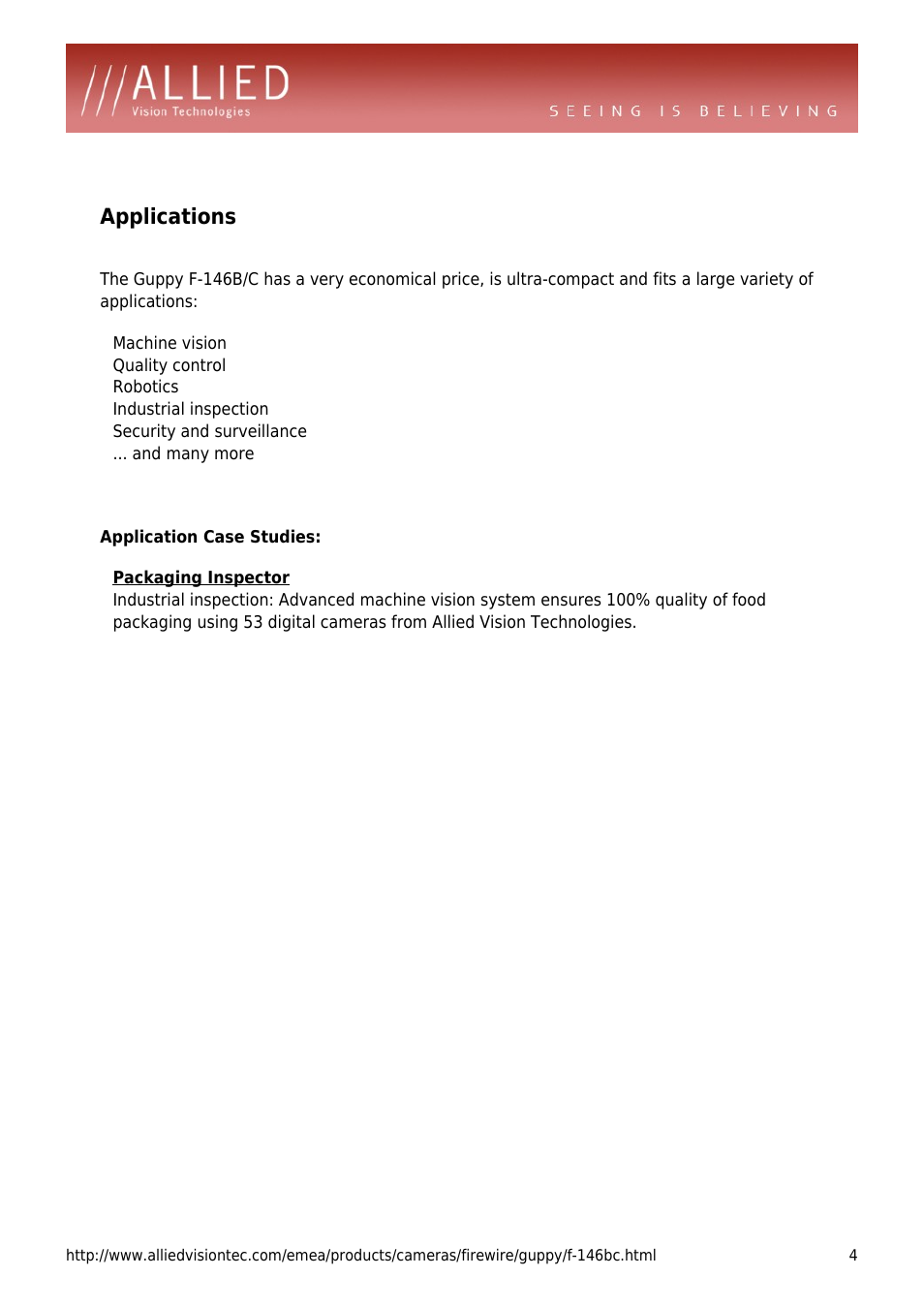 Applications | ALLIED Vision Technologies Guppy F-146 User Manual | Page 4 / 4