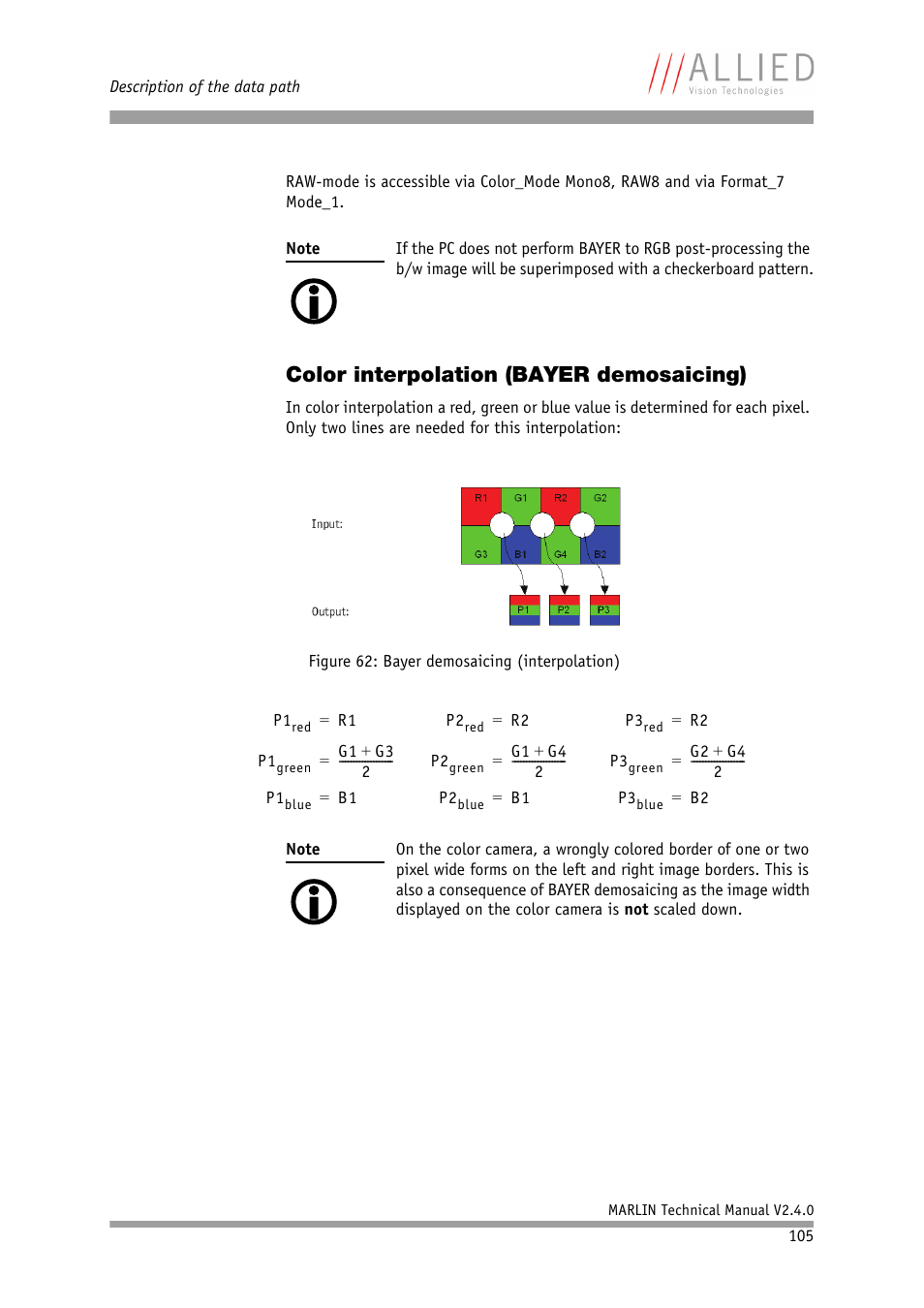Color interpolation (bayer demosaicing) | ALLIED Vision Technologies Marlin F-201 User Manual | Page 105 / 247