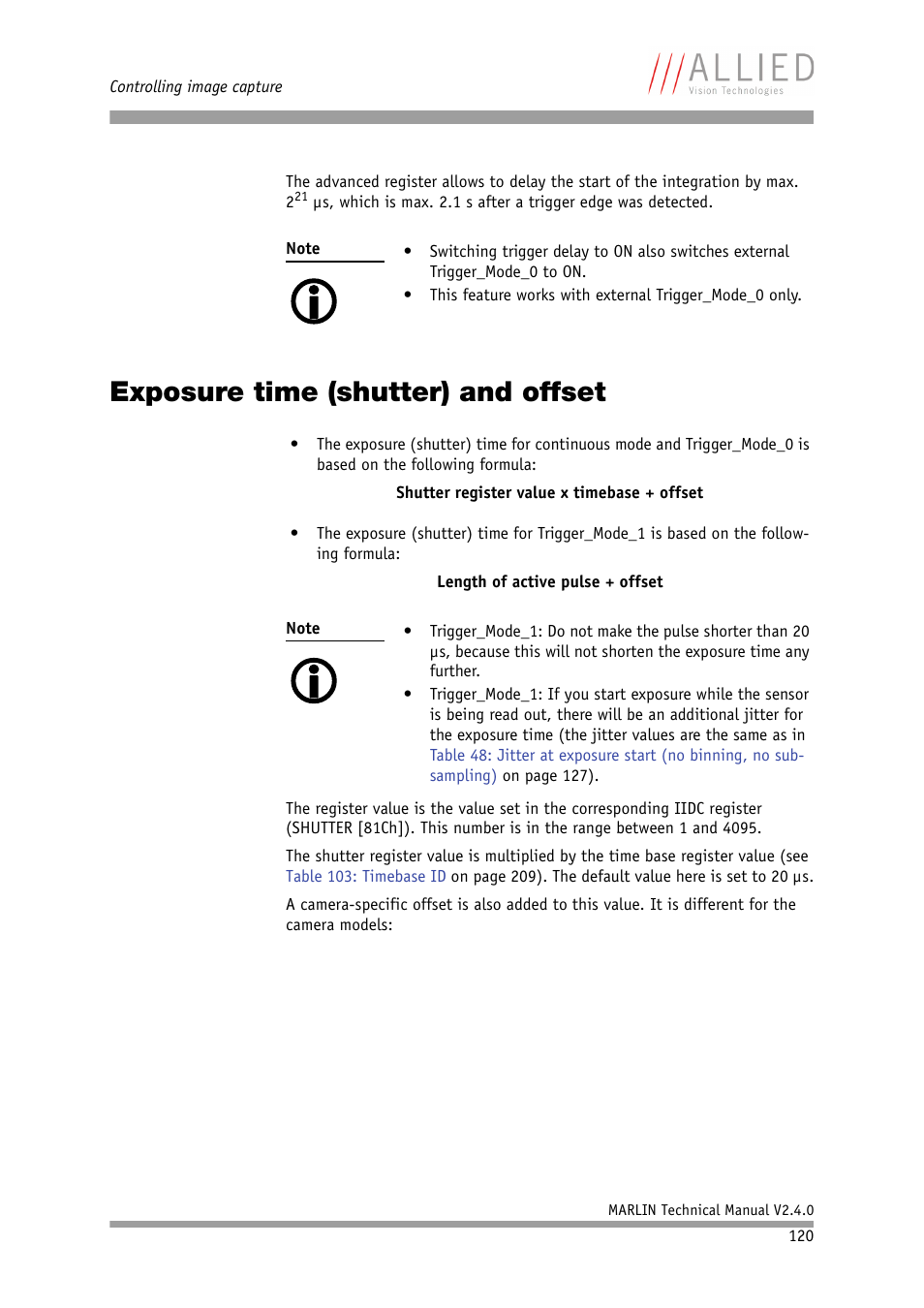 Exposure time (shutter) and offset, Chapter | ALLIED Vision Technologies Marlin F-201 User Manual | Page 120 / 247