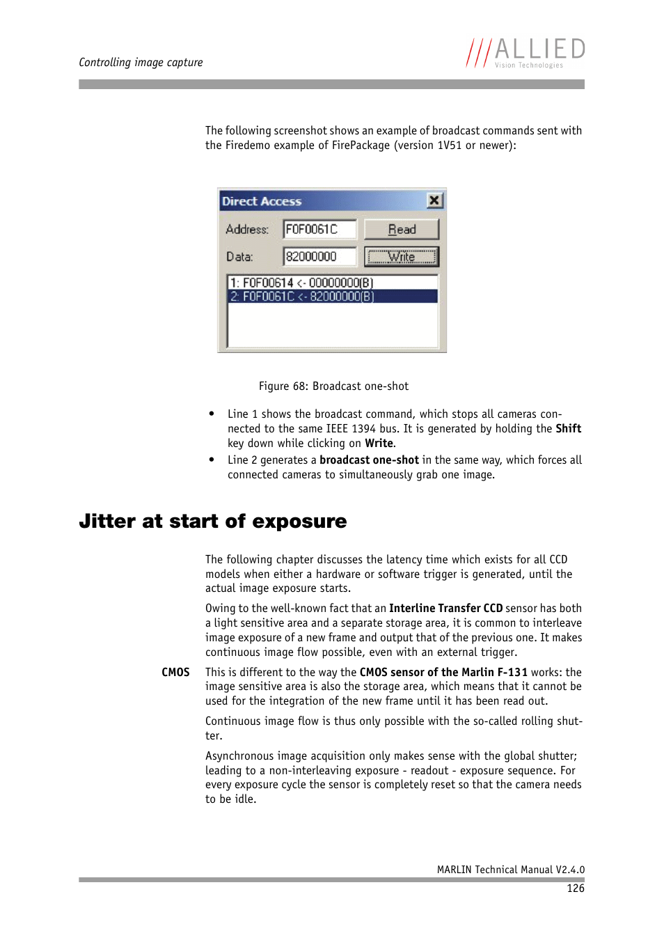 Jitter at start of exposure, In chapter | ALLIED Vision Technologies Marlin F-201 User Manual | Page 126 / 247