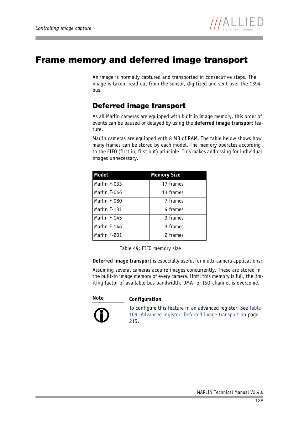 Frame memory and deferred image transport, Deferred image transport | ALLIED Vision Technologies Marlin F-201 User Manual | Page 128 / 247