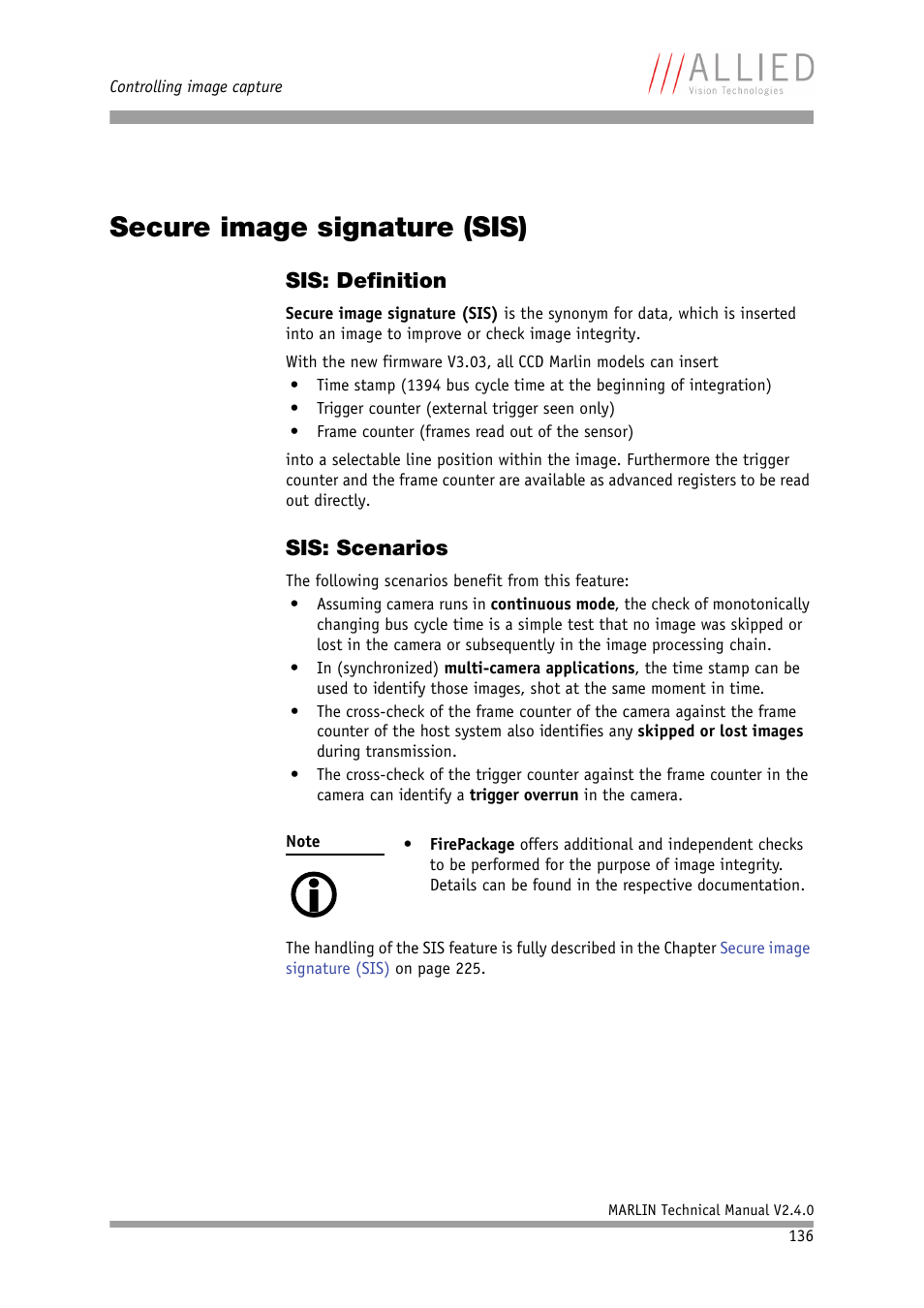 Secure image signature (sis), Sis: definition, Sis: scenarios | Sis: definition sis: scenarios | ALLIED Vision Technologies Marlin F-201 User Manual | Page 136 / 247