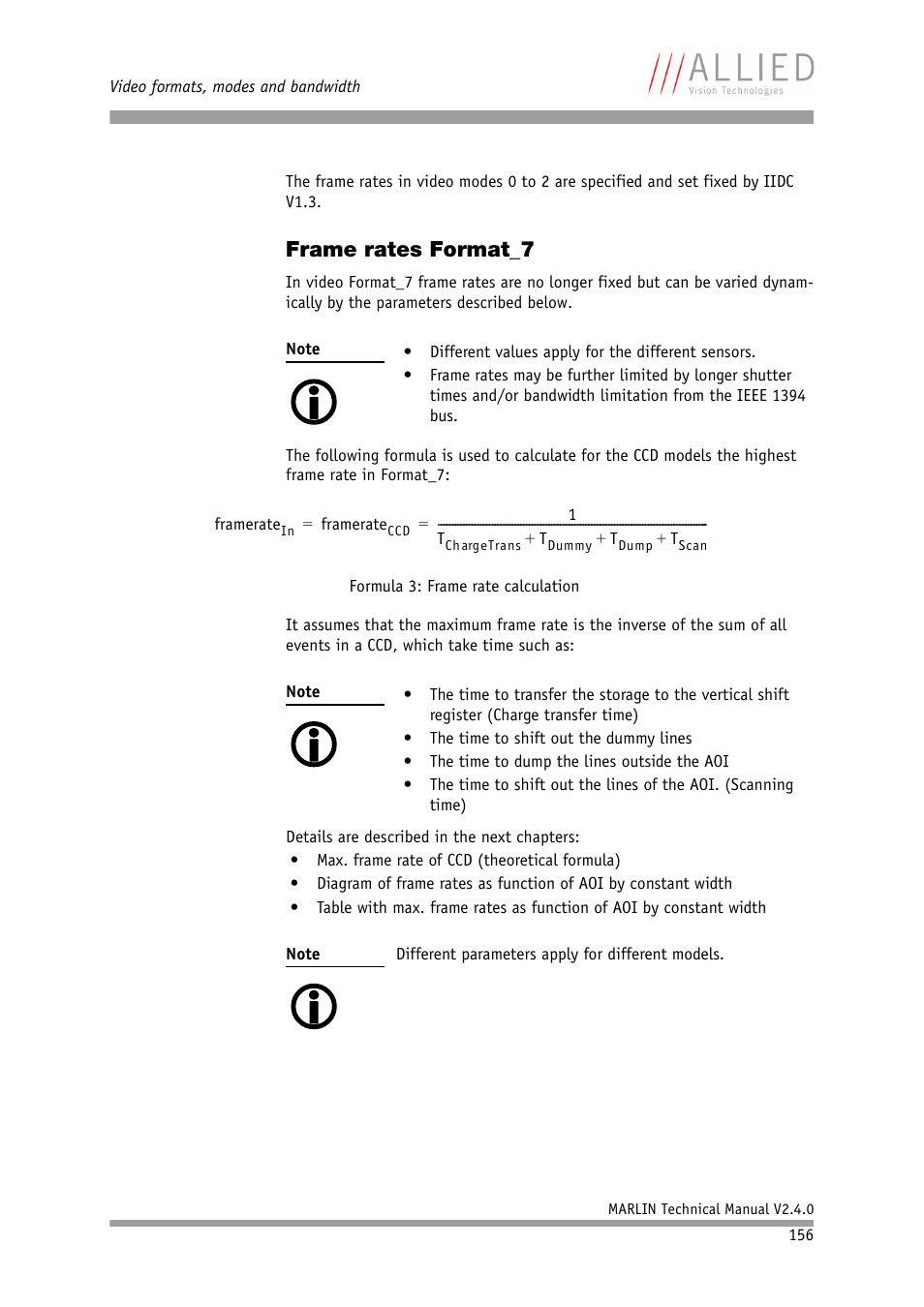 Frame rates format_7 | ALLIED Vision Technologies Marlin F-201 User Manual | Page 156 / 247
