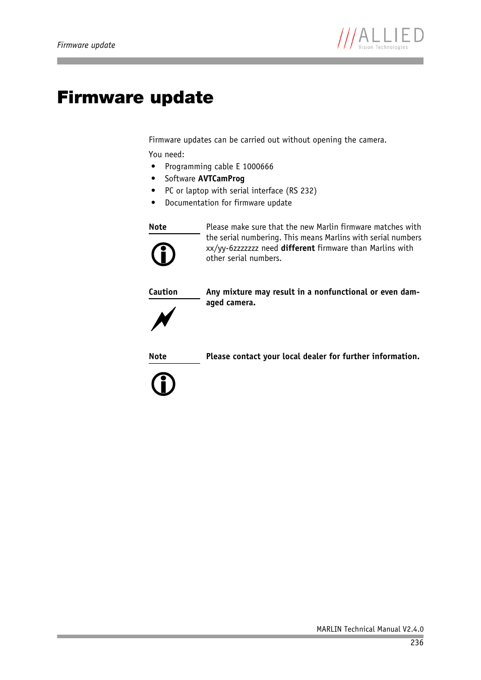 Firmware update, D (chapter, Chapter | ALLIED Vision Technologies Marlin F-201 User Manual | Page 236 / 247